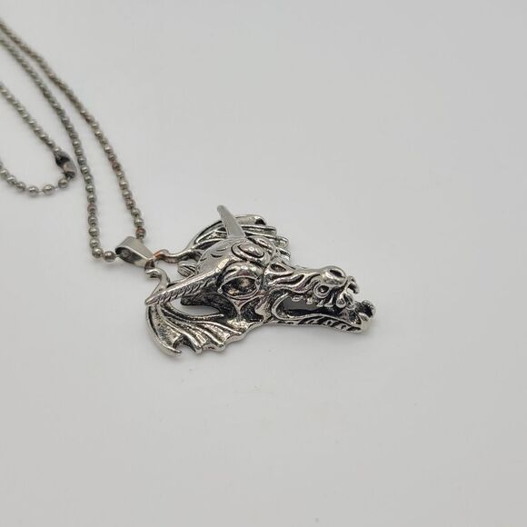 Dragon necklace,  silvertone - Picture 3 of 8